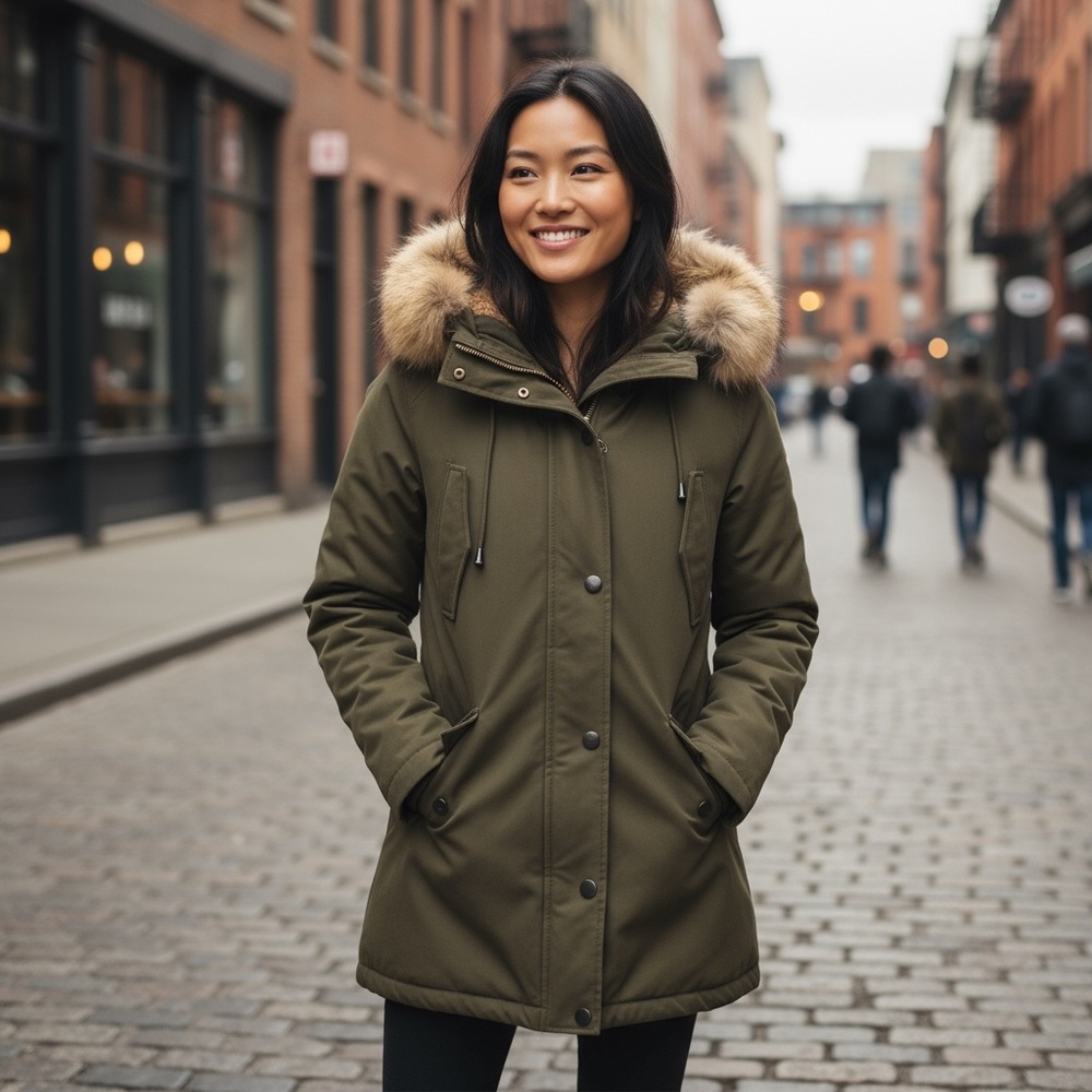 MICHAEL KORS Waterproof Anorak w Detatchable Faux Fur Hood Olive Green Parka M